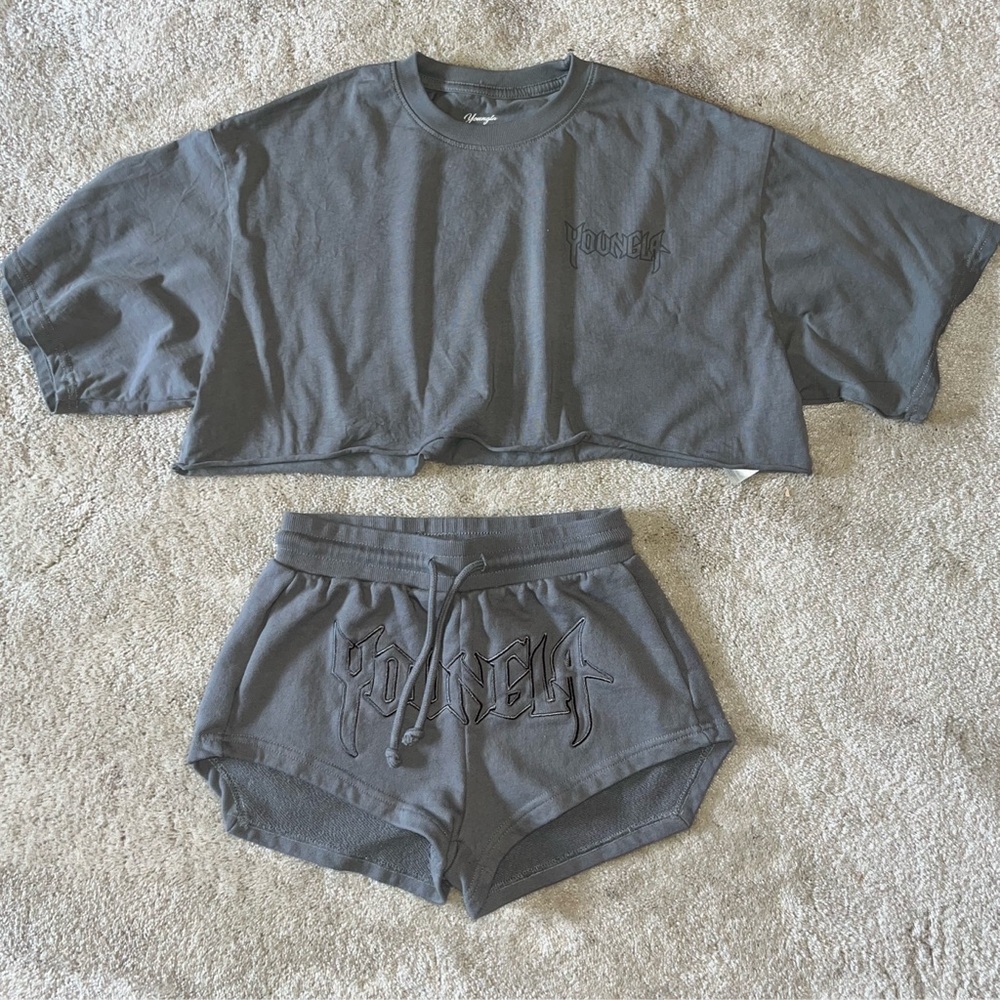 YoungLA crop tee and short set